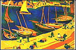 un porto di colore giallo con delle barche a vela