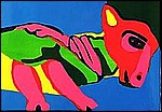 un animale stilizzato e molto colorato su sfondo blu